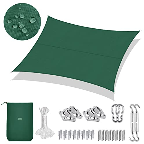 Sekey Sonnensegel Wasserdicht 4x5m Rechteckig mit Edelstahl Befestigungs Kit PES Polyester, Sonnenschutz 95% UV Schutz Windschutz Reißfest Wetterfest, für Balkon Garten, Grün