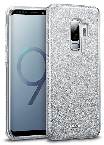 Verco Schutzhülle für Samsung Galaxy S9+ Case, Glitzer Motiv Handyhülle für Samsung S9 Plus Hülle Silikon TPU Cover, Silber