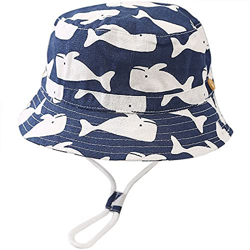 Unisex Kinder Sonnenhut Weiße Wale Blau Fischerhut Sommerhut für 4-8 Jahre Mädchen Jungen