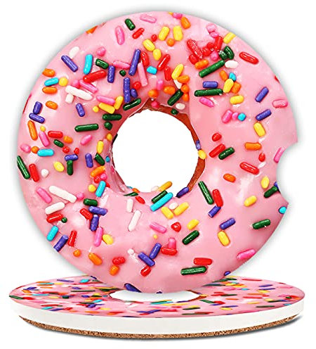 Riesiger Erdbeer-Donut mit Streuseln, saugfähige Auto-Untersetzer, Donut-Keramik-Becherhalter, Untersetzer mit Fingerkerbe für Damen und Herren, 6,5 cm (2 Stück)