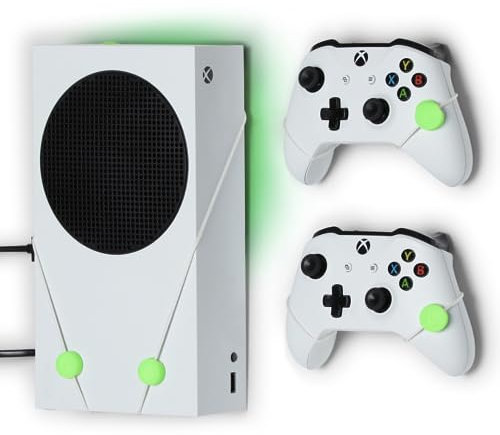XBOX Series S Wall Mount by FLOATING GRIP - Sleek Mounting Deluxe Kit for Hanging XBOX Series S Gaming Console & 2 Controllers incl. LED stip Mount Covers - Effective VentilationEasy-to-Install System