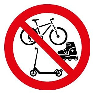 Interdit aux vélos, trottinettes et rollers autocollant adhésif sticker logo 20 - Taille : 25 cm