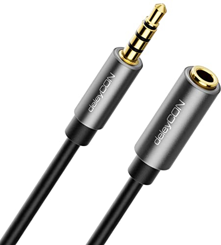 deleyCON 3,0m Headset Verlängerung CTIA 4 Polig TRRS Mikrofon 3,5mm Klinke Verlängerungskabel Kopfhörer AUX Metallstecker Stereo Audio PC Handy Smartphone Tablet HiFi Receiver