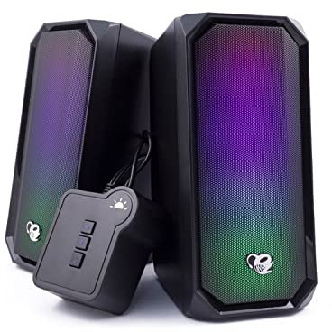 CoolBox DeepGaming R205 - Altavoces Ordenador Gaming 2.0, 6W RMS, 6 Modos de Iluminación RGB, Entrada Jack 3.5mm y Bluetooth 5.0. Altavoz pc sobremesa y Smartphone. Negro