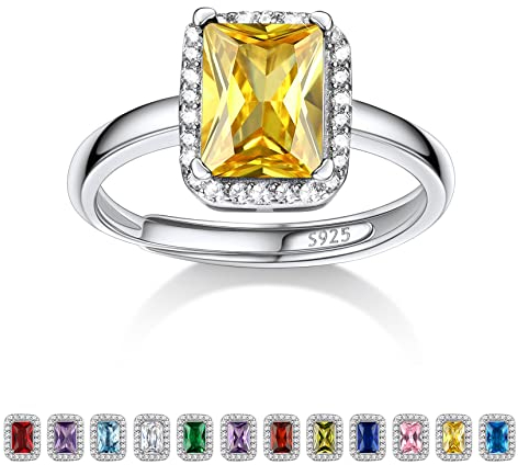 Bestyle Ring Silber 925 Frauen Bling Mondstein November Damenring Verstellbar Fingerring mit Gelber Topas Heilstein Modeschmuck für Mädchen