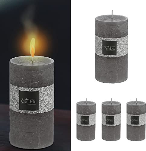Stumpenkerze 4er Set grau | rund 7x13cm Frostfinish Kerze | Wachskerze Echtwachs (1 x 4er Set Stumpenkerze grau 13cm)
