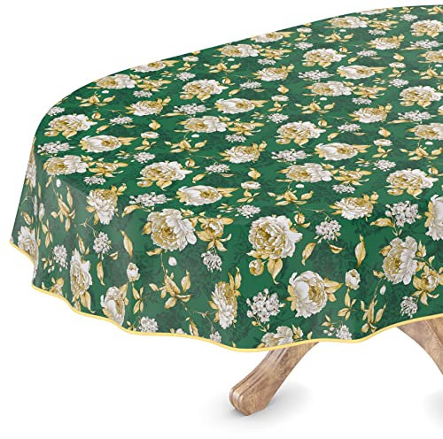 Tischdecke abwaschbar Wachstuch Wachstuchtischdecke Oval 140 x 180cm mit Saum Alexandra Grün pflegeleicht