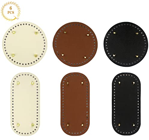 Anruyi 6 Stück Taschenboden, Taschenboden Zum Häkeln Kunstleder Einlegeboden Boden Tasche PU Leder Stricken Häkeln Taschenboden Rund und Quadrat für Taschenherstellung (3 Farbe 22 * 10cm 15 * 15cm)
