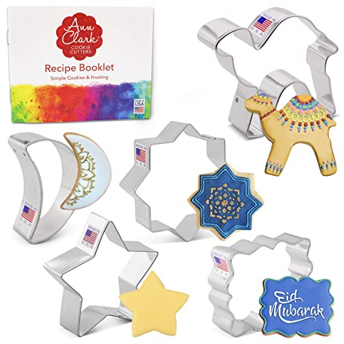 Ramadan Cookie Cutters Eid Mubarak Islamic 5-Pc. Set Made in USA by Ann Clark, Camel, Islamic Star, Crescent Moon, Star, Plaque