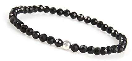 GD GOOD.designs Obsidian Armband Damen mit echten Natursteinen und 925 Silber Perle I Naturstein Armband aus facettierte 4mm Edelstein Perlen - Inkl. Geschenkbeutel