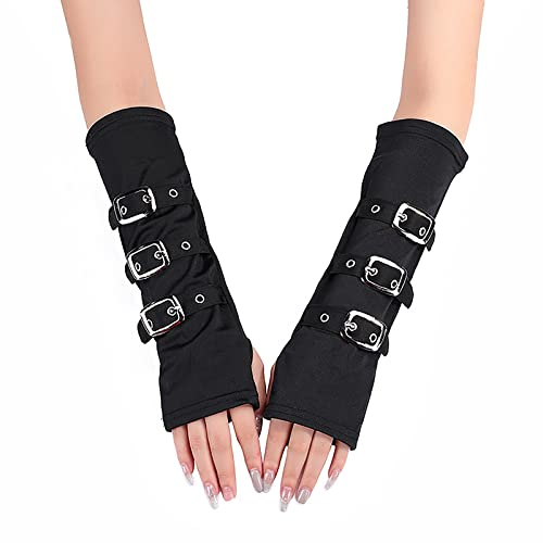 YJZQ Damen Lange Fingerlose Schwarze Handschuhe Mit Schnalle - Gotisch Punk Arm Bekleidungszubehör für Karneval, Vampir, Halloween