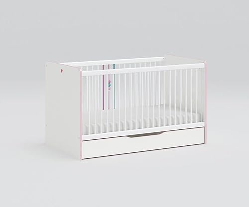Froschkönig24 Princess Babybett Kinderbett 70x140 cm Weiß/Rosa, Matratze:mit, Bettschublade:mit
