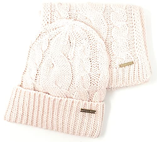 Michael Michael Kors Damen Schal und Beanie Set mit Zopfmuster in Geschenkbox pink, rose, Einheitsgröße