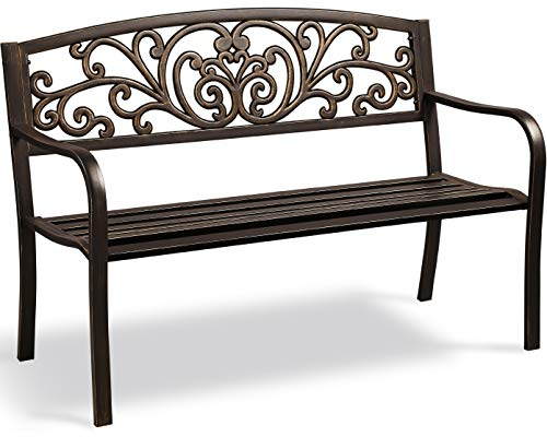 Yaheetech Gartenbank Metall, Wetterfest Parkbank, Eisenbank Ruhebank für 2-3 Sitzer, Vintage Sitzbank mit Rückenlehne Armlehne für Garten, Balkon und Terrasse，Bronze