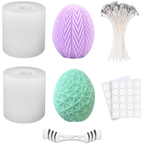 Idota 2 Stück Silikonform Ostereier, Kerzen Selber Machen Set - 50 Kerzendocht, Dochthalter und 50 Aufkleber, 3D DIY Kerzenformen zum Gießen als Bastel Ornamente/Ostern Tischdekoration/Ostergeschenke