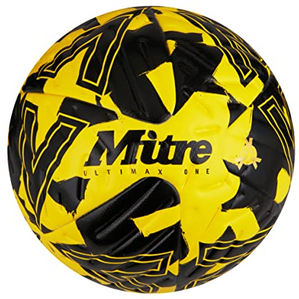 Mitre Ultimax One Fußball | mit Hyperflow-Rillen | Spielball, Gelb/Schwarz, 5