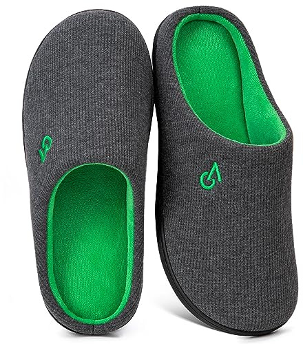 VeraCosy Men's Two-Tone Memory Foam Slippers Green,6-7 UK
