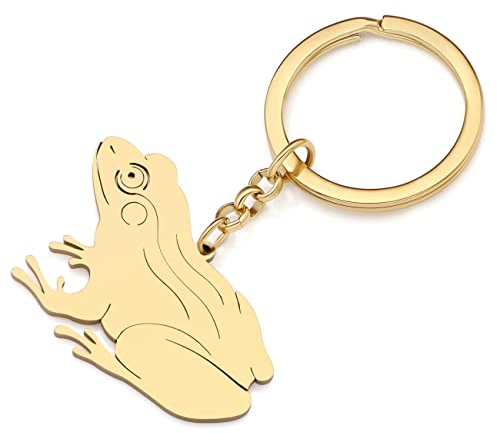 RAIDIN Edelstahl Gold Silber Plattiert Süße Tier Schlüsselanhänger Schlüsselring Geschenke für Damen Mädchen Auto Handtasche Schlüssel Charms Zubehör (Gold-094 Frosch)