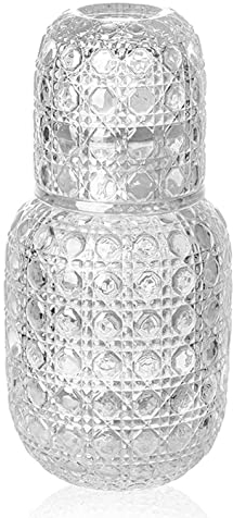 KKgud Ensemble carafe de chevet vintage et gobelet en verre pour 1 personne - Design texturé en pierre précieuse en relief (transparent)