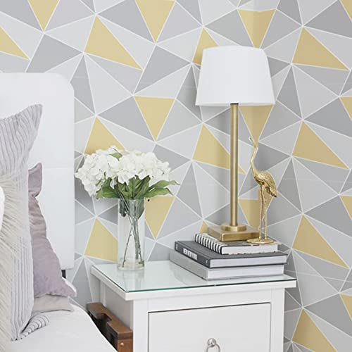 Self Adhesive Wallpaper Triangle Yellow Gray Peel and Stick Wallpaper Non Woven Bathroom Wallpaper Bedroom Sticky Back Plastic Kitchen Brick Wallpaper Art Deco Wallpaper 40x100cm