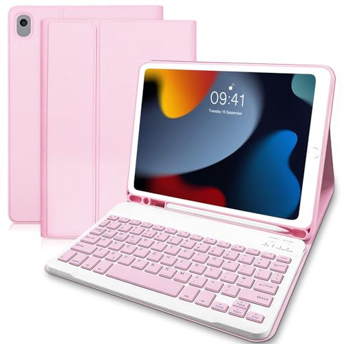 Case with Keyboard for iPad 9 Generation 10.2 inch, (UK Layout) Keyboard Case for iPad 9th Generation 2021 / 8th Gen 2020 / 7th Gen 2019 with Pencil Holder,Keyboard for iPad 9th Generation 10.2, Pink