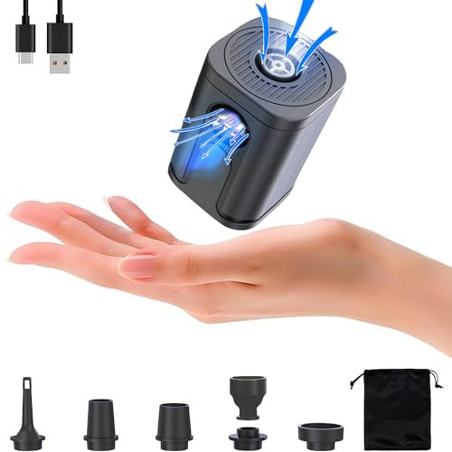 Yolispa Electric Air Pump, Portable Rechargeable Air Pump with 5 Nozzles, mini Air Pump Inflatable Mattress Pump, for Pool Floats Air Bed, Air Mattress, Swimming Ring, Vacuum Storage Bags