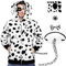 AOTHSO Herren Dalmatiner Hund Kapuzen-Sweatshirt 101 Tage Schule Kostüm Reißverschluss Hoodie mit Taschen Schwanz Tatoo Aufkleber, schwarz, weiß, XXX-Large