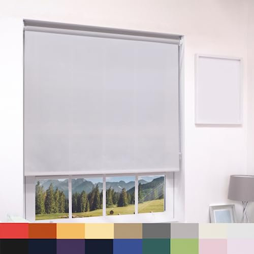 Deluxe Daylight Roller Blinds Light Filtering Premium Fabric Easy Fit Metal Brackets Bedroom Living Room Office Child Safe 160cm Length Trimmable Light Grey 180cm