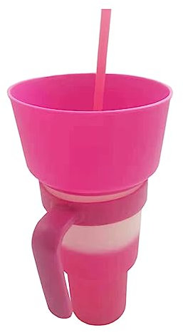 KSIEE 5 bicchieri 2 in 1 per snack, riutilizzabili, in plastica, con cannucce, bicchiere da stadio con ciotola superiore, per patatine fritte e coca cola, perfette per l'uso con una sola mano (E)