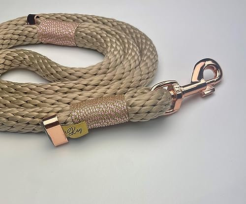 Stunning Rope Dog Lead Leash Black, Teal, Hot Pink, Beige (Thick, Beige Rose Gold)