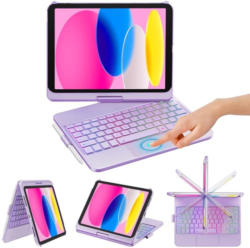 KBCASE Keyboard Case for iPad 10th Generation/A16 11th Generation Case with Keyboard 360° Rotatable Keyboard with Trackpad for iPad 10th 10.9 2022/A16 11th Generation 11 2025,7 Backlit,UK Layout