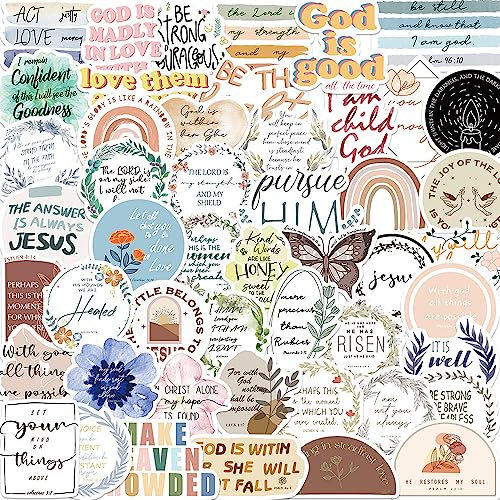 50 Pcs Bible Phrase Stickers Vinyl Jesus Bible Verse Sticker for Laptop Skateboard Hydro Flask Water Bottle Scrapbook Bicycle Luggage,Funny Christian Faith Sticker for Teens Adults