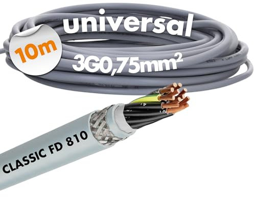 Lapp 0026220 ÖLFLEX CLASSIC FD 810 CY 3 x 0,75 mm² Cable de control de PVC con conductor de protección verde y amarillo, adecuado para cadenas de arrastre, cable de control apantallado, 3 hilos, color