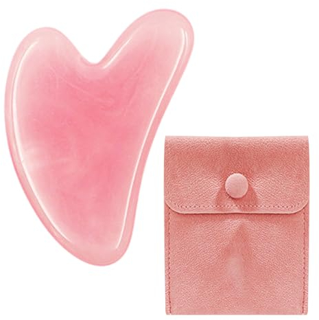 NyxSeat 1 Stück Herzförmiger Gua Sha Stein und 1 Stück Aufbewahrungstasche, Harz Massagegerät, Massage Tool, Gesichts Massagesteine Für Augen, Hals-Hautpflege Und Körpermuskelentspannung (Rosa)