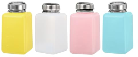 sourcing map Solvent Alcohol Dispenser,6.8oz/200ml Push Down Liquid Dispenser Pump for Acetone Cleanser Polish Remover Makeup 4Pcs