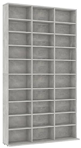vidaXL Concrete Grey Engineered Wood CD Cabinet - Spacious Storage Shelf with 30 Compartments - Versatile Bookshelf/Cupboard for Office, Bedroom, Study
