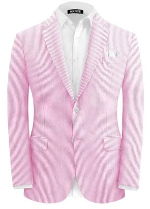 HUUTOE Blazer en seersucker pour homme - Coupe ajustée - Style décontracté - Léger - Pour la plage, les mariages, les affaires - Veste de sport à rayures, rose, XX-Large