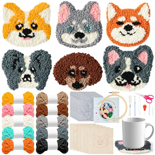 Craft Punch Needle Untersetzer Kit DIY Needle Punch Handwerk Stickerei Kit für Anfänger einfach Filz Garne Stickerei Coaster Kunst und Handwerk Needle Coaster mit Anleitung (Welpe)