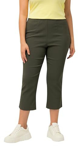 Ulla Popken Damen große Größen Übergrößen Plus Size Bengalinhose, wadenlang, Elastikbund, Stretch waldgrün 68 640914201-68