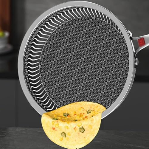 SPORTARC Sartén de 26 cm, Sartén de Acero Inoxidable 316 Olla Antiadherente Hogar Olla de Inducción con Tapa de Vidrio(1)