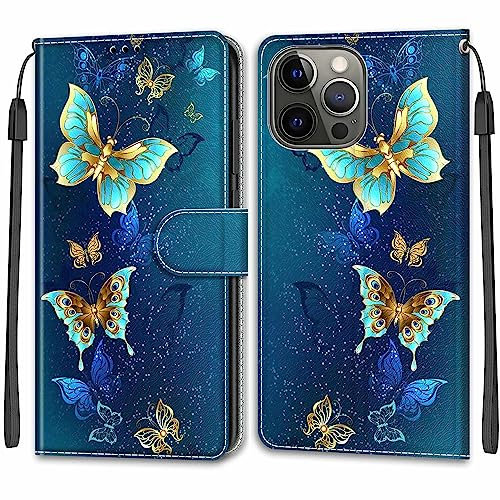 TOMYOU for iPhone 13 Pro Case, PU Leather Wallet Book Flip Folio Stand View Cover Pouch Compatible with iPhone 13 Pro Phone Case (Butterfly)