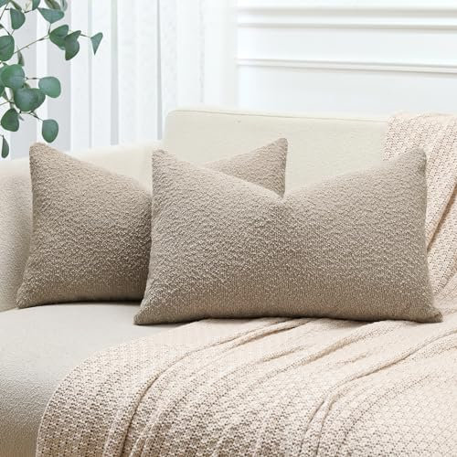 JOTOM 2er Set Boucle Kissenbezüge, Dekorative Weich Einfarbig Wurf Kissenbezug Moderne Kissenhüllen Sofakissen Dekokissen Zierkissenbezug für Wohnzimmer Schlafzimmer Deko (40x60cm, Kamel)