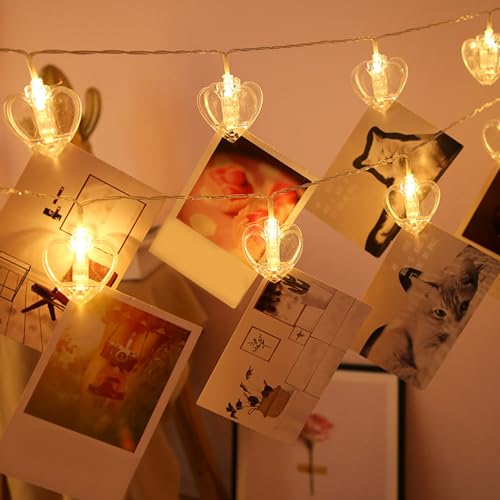 LED Fotoclips Lichterkette Inne, 3M 20LED Lichterkette Batterie/USB Lichterkette Für Zimmer Deko Fotos Wand Mit 20 Klammern Bilder Für Wohnzimmer, Weihnachten, Hochzeit, Party (Warm-Batterie+8 Modi)
