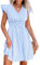 CUPSHE Women's Mini Dress Striped V Neck Flutter Sleeve Smocked Waist A Line Casual Summer Dresses Blue Striped S