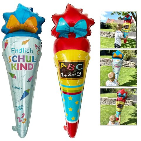 Oblique Unique® 2er Set Folienballon Zuckertüte Luftballon Hänge Deko für Einschulung Schulanfang Schulstart Dekoration Schule Ballon