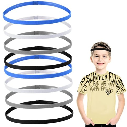 8Pcs Boys Headband for Kids, Non Slip Sports Headband Set, Elastic Boys Hair Band, Sports Headband Kids, Silicone Grip Sport Hair Band for Yoga Football Running