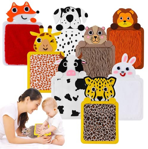 GCRQ 8 Pièces Tapis Sensorielles pour Enfants Autistes, Panneau Sensoriel pour Enfants, Jouets Sensoriels Tactiles pour Tout-Petits, Dalles de Sol pour Panneau Sensoriel, Tapis Animal Éducatif.