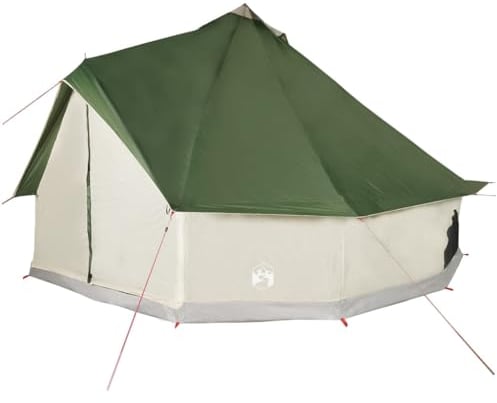 vidaXL Tipi Familienzelt 12 Personen, Campingzelt mit Netzwände, Wasserdicht Tipizelt mit E-Anschluss, Gartenzelt, Grün 185T Polyester