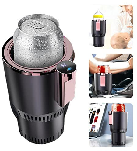 Klanata Car Cup Wärmer Kühler 2 in 1 mit intelligenter digitaler Display, Auto Kaffeeheizung, Auto Kaffeewärmer, Auto Kaffee Kühler, Bechergetränkehalter, Auto Baby Flasche Milchwärmer (Purple Gold)