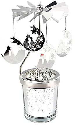 Slakerbe Rotierende Kerzenhalter Silbernen Kerzenständer,Teelicht Karussell Glas Kerzenleuchter Teelichthalter kreativer Kerzen Ständer für Party Deko Valentinstag Hochzeit Tischdeko Geschenk